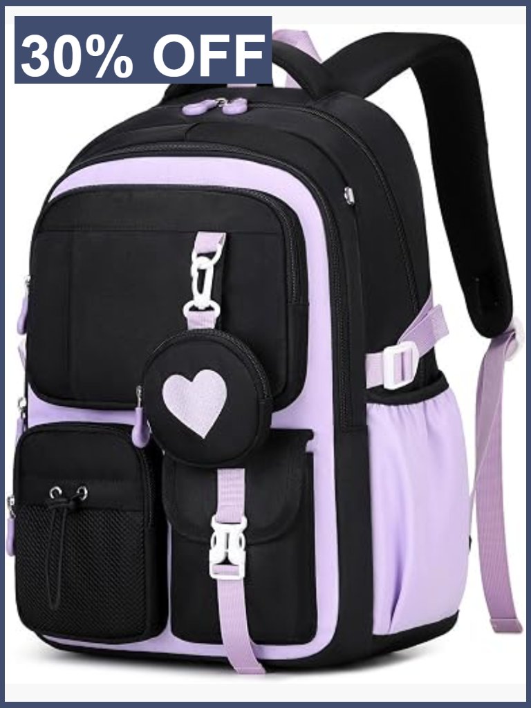 Girls Backpack Lightweight Schoolbag 9 Pockets Water Resistant Daypack